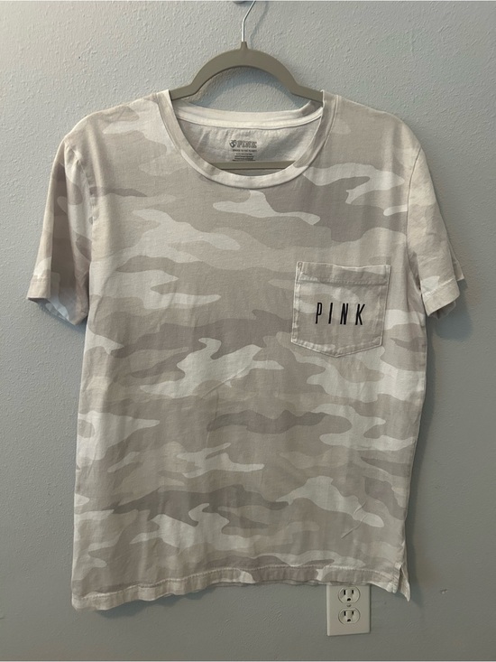 PINK Victoria's Secret Tops - PINK Victoria's Secret Beige Camo Pocket Tee
